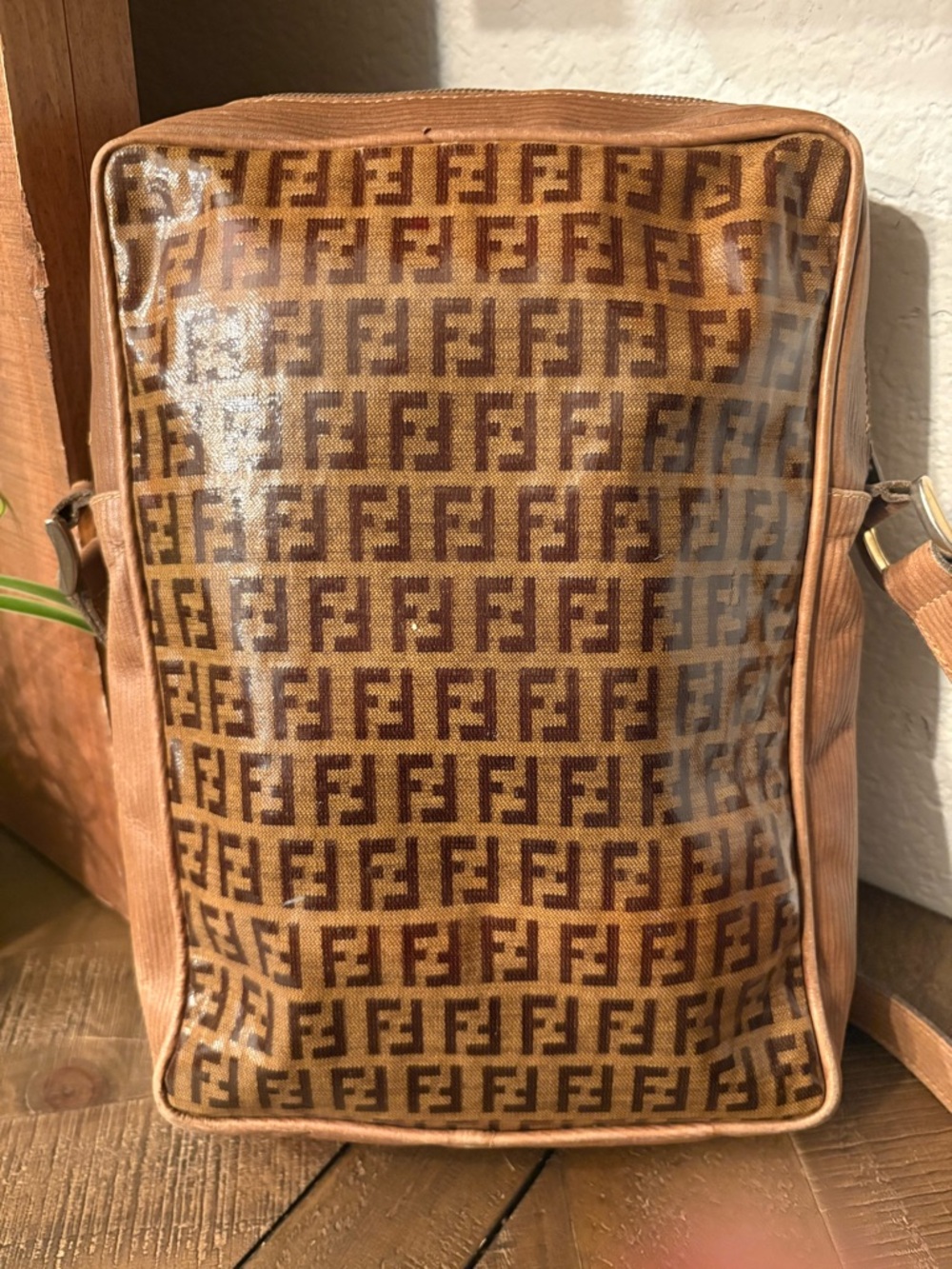 Vintage Fendi Zucca FF Monogram Crossbody Bag Brown Italy - Picture 4 of 6